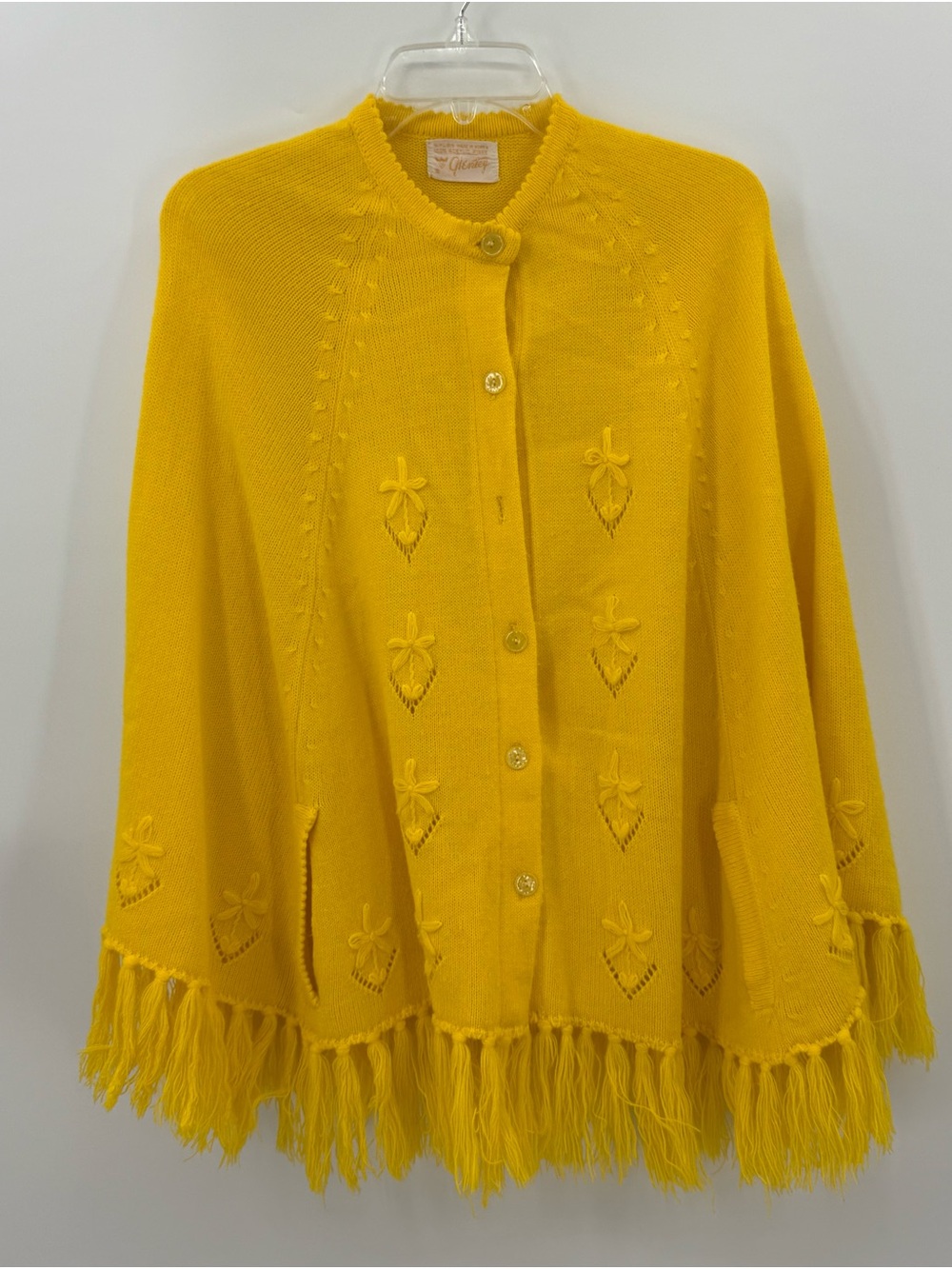 * Vintage Fringe Shawl Poncho Button-Front Women's Sweater